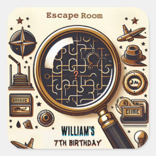 Sticker Carré étape Clue Spy Escape Room 7e anniversaire Invitat