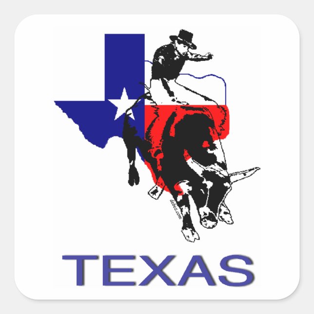 Sticker Carré État du Texas Rodeo Bull Rider (Devant)