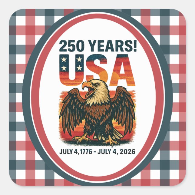 Sticker Carré États-Unis 250 Ans – Aigle chauve patriotique 4 ju (Devant)
