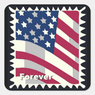 STICKER CARRÉ ÉTATS-UNIS D'AMÉRIQUE DRAPEAU FOREVER STAMP