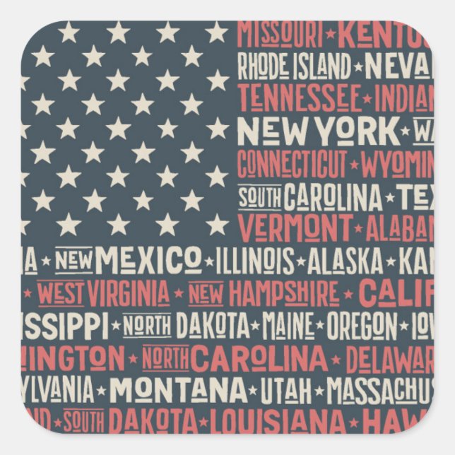 Sticker Carré États-Unis d'Amérique |États et capitales (Devant)