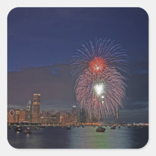 Sticker Carré États-Unis, Illinois, Chicago, 4 juillet feux d'ar