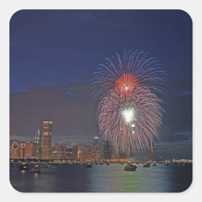 Sticker Carré États-Unis, Illinois, Chicago, 4 juillet feux d'ar (Devant)