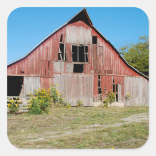 Sticker Carré États-Unis, Kansas, Vielle Grange Rouge