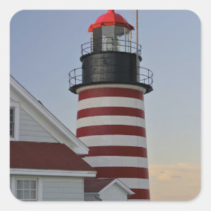 Sticker Carré États-Unis, Maine, Lubec. Phare de West Quoddy Hea