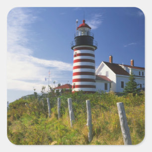 Sticker Carré États-Unis, Maine, Lubec. Phare de West Quoddy Hea