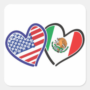 Sticker Carré États-Unis Mexique Coeur Flags