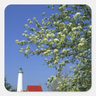 Sticker Carré États-Unis, Michigan, East Tawas. Phare de Tawas a