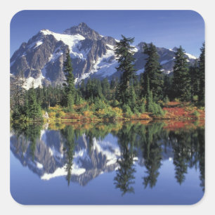 Sticker Carré États-Unis, WA, Heather Meadows RA. Mont Shuksan à