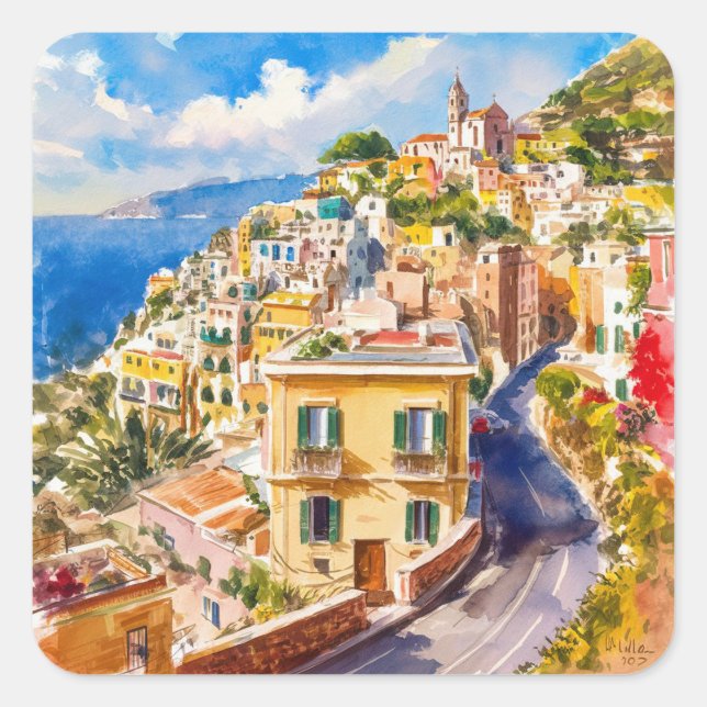 Sticker Carré été italien, Positano, Italie Coucher de soleil de (Devant)