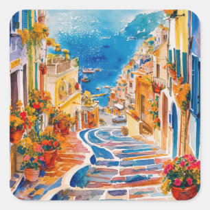 Sticker Carré été italien, Positano, Italie Coucher de soleil de