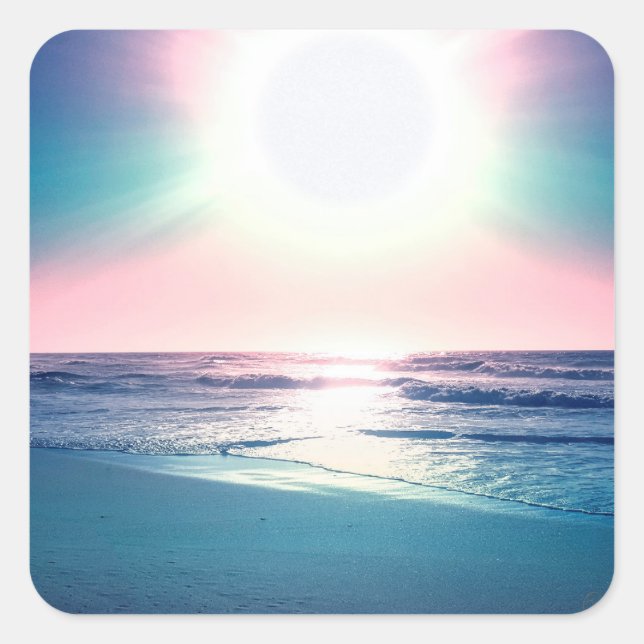 Sticker Carré Eté Mer coucher de soleil Plage tropicale Photo (Devant)