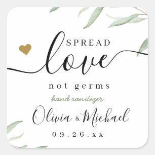 Sticker Carré Étendre L'Amour Sanitizer Vert Mariage Favoriser