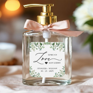 Sticker Carré Étendre Love Verdure Eucalyptus Mariage Sanitizer