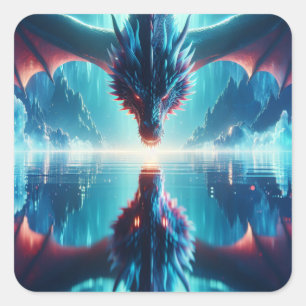 Sticker Carré Ethereal Dragon réflexion Ai Art