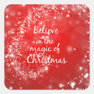 Sticker Carré Étincelles rouges avec citation magique de Noël