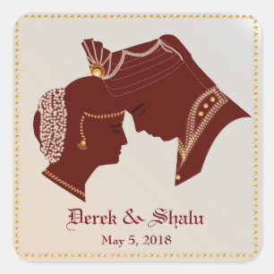 Sticker Carré Étiquette/autocollant de Mariage indien Dulha-Dulh