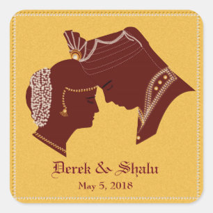 Sticker Carré Étiquette/autocollant de Mariage indien Dulha-Dulh