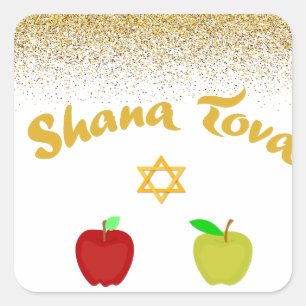 Sticker Carré Étoile David de Shana Tova d'hébreu