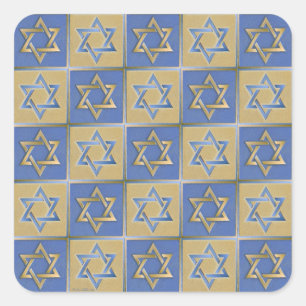 Sticker Carré Étoile de David Judaica Métal Or Bleu