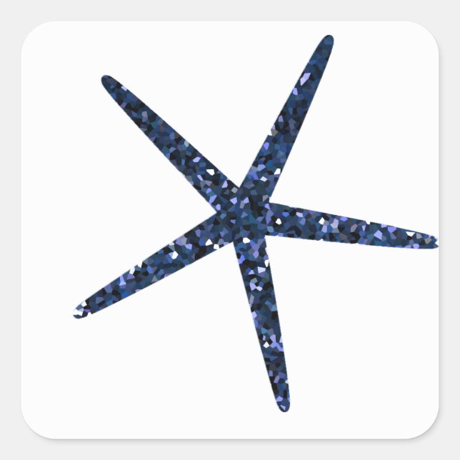 Sticker Carré Étoile de mer Bleu Paillettes Paillettes Motif Cél (Devant)