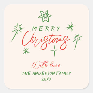 Sticker Carré Étoiles à main Vintage rétro Joyeux Noël