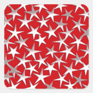 Sticker Carré Étoiles argentées sur rouge foncé