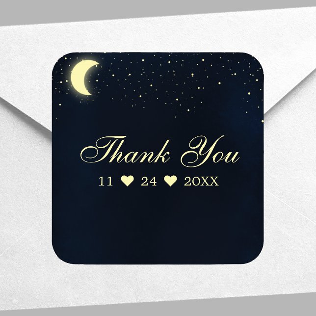 Sticker Carré Étoiles célestes de lune minuit Merci bleu (Créateur téléchargé)