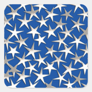 Sticker Carré Étoiles d'argent sur bleu cobalt