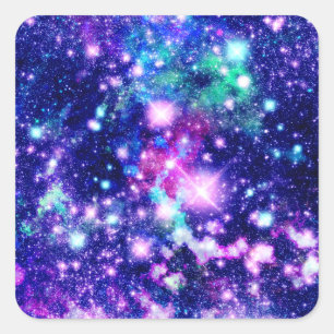 Sticker Carré Étoiles de galaxie rose et violet
