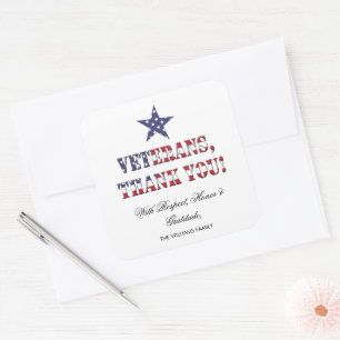 Sticker Carré Étoiles et rayures Merci des vétérans américains