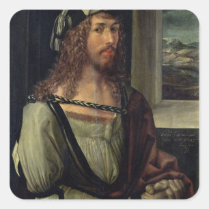 Sticker Carré Étude pour l'auto-portrait avec un gant, c.1498