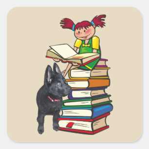 Sticker Carré Étudiez Buddy GSD marionnette et écolière sur les 