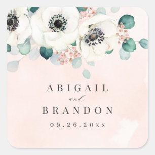 Sticker Carré Eucalyptus anemone floral rustique carré monogramm