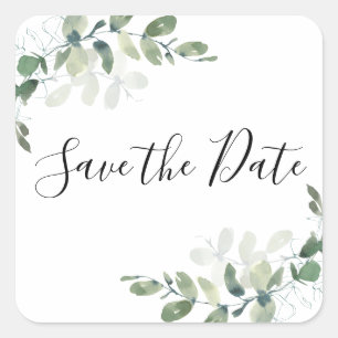 Sticker Carré Eucalyptus Aquarelle Enregistrer La Date