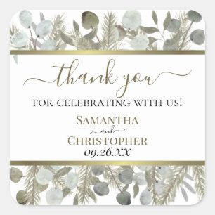 Sticker Carré Eucalyptus et pin Rustique Merci Mariage