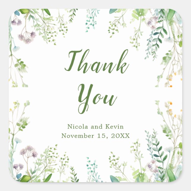 Sticker Carré Eucalyptus Greenery Leaves Wedding  (Devant)