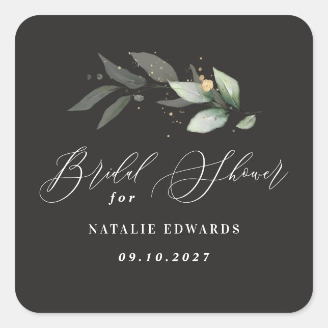 Sticker Carré Eucalyptus noir douche nuptiale (Devant)