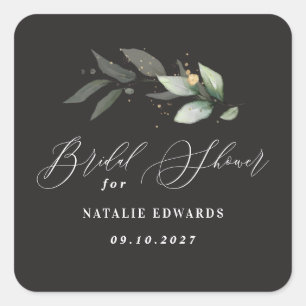Sticker Carré Eucalyptus or noir mariage 