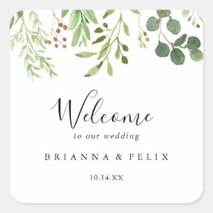 Sticker Carré Eucalyptus Simple Brown Floral Mariage Accueil