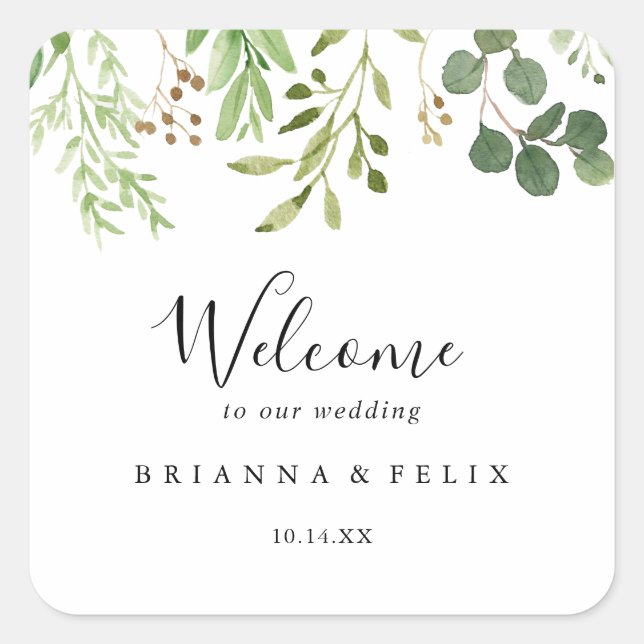 Sticker Carré Eucalyptus Simple Brown Floral Mariage Accueil (Devant)