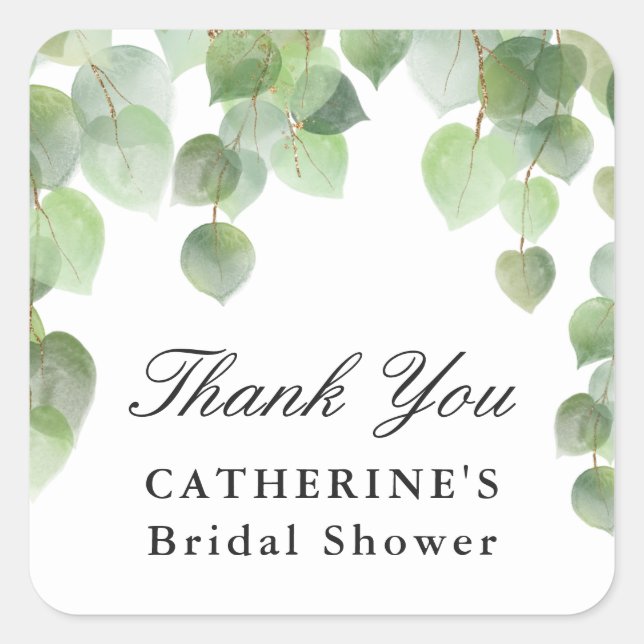 Sticker Carré Éucalyptus vert feuillage, Merci, Favoriser (Devant)