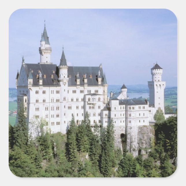 Sticker Carré Europe, Allemagne, château de Neuschwanstein, cons (Devant)