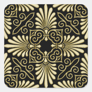 Sticker Carré Éventail Art Déco vintage or et noir à motifs dama