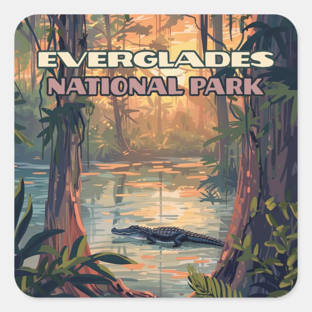 Sticker Carré Everglades Parc National Alligator Marécage Florid (Devant)