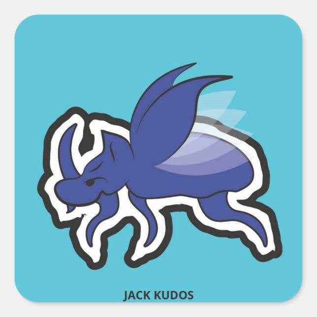 Sticker Carré Evil Rhino Beetle Bleu | Jack Kudos (Devant)