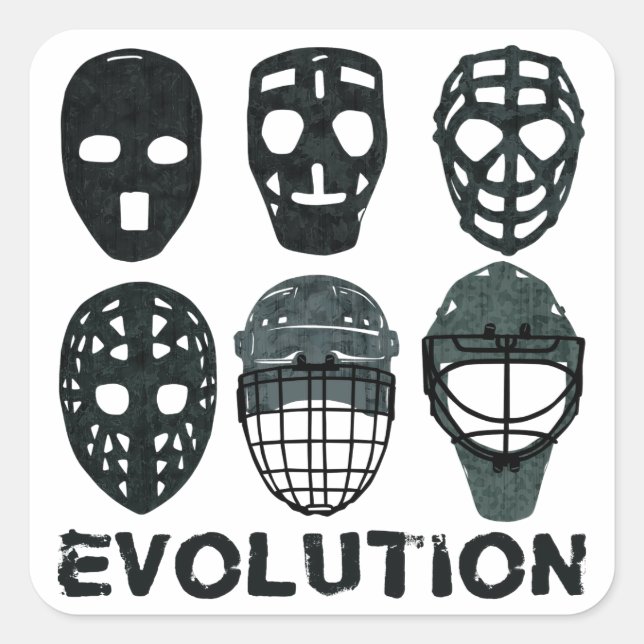 Sticker Carré Évolution du masque de gardien de hockey (Devant)