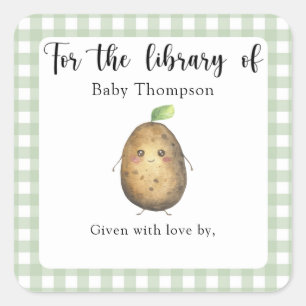 Sticker Carré Ex-libris Baby Shower de la pomme de terre - pour