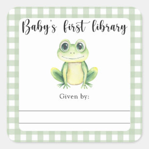 Sticker Carré Ex-libris Baby Shower grenouille - première biblio