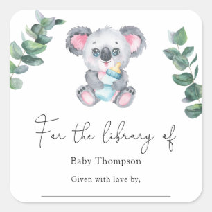Sticker Carré Ex-libris Baby Shower Koala Bear